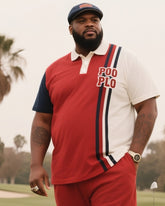 Men's Plus Size Daily Casual Red Spell White Short Sleeve Simple Striped Polo Pants Suit